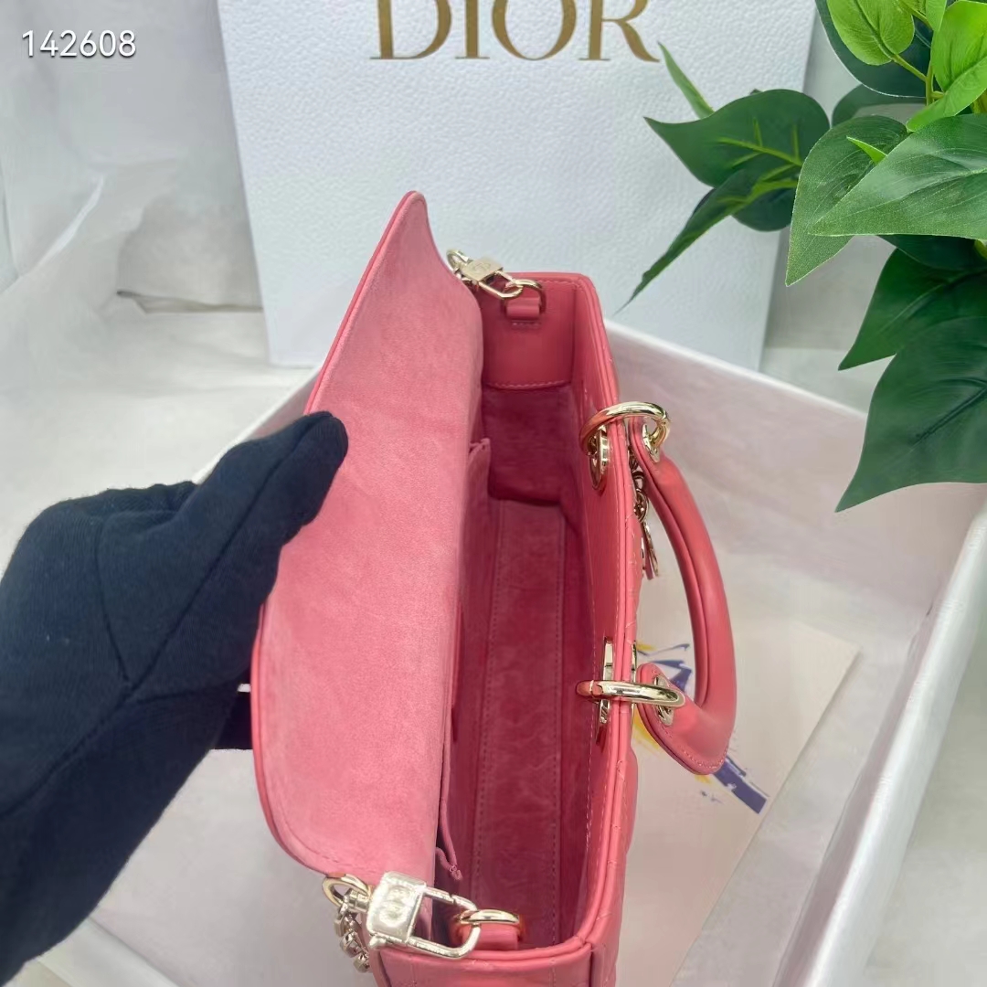 Dior Women CD Medium Lady D-Joy Bag Rust-Colored Cannage Lambskin (3)