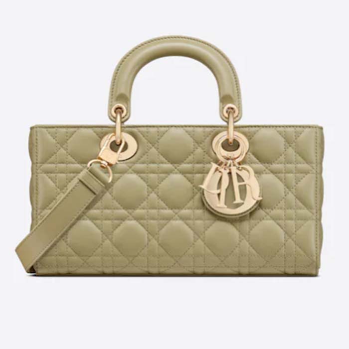 Dior Women CD Medium Lady D-Joy Bag Sage Green Cannage Lambskin