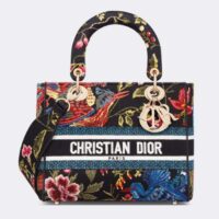 Dior Women CD Medium Lady D-Lite Bag Black Multicolor Dior Birds Embroidery (2)