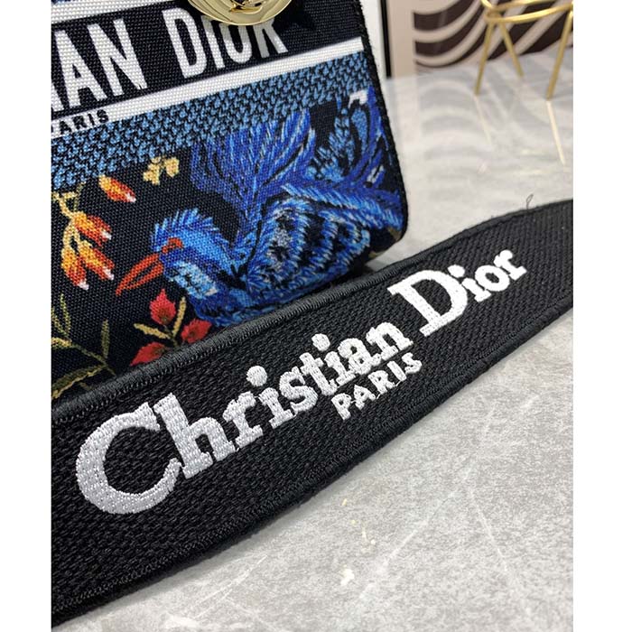 Dior Women CD Medium Lady D-Lite Bag Black Multicolor Dior Birds Embroidery (9)