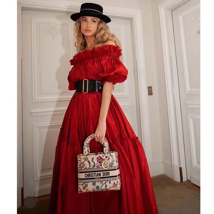 Dior Women CD Medium Lady D-Lite Bag Multicolor Raffia Embroidered Petites Fleurs (9)
