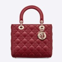 Dior Women CD Medium Lady Dior Bag Cherry Red Cannage Lambskin (1)