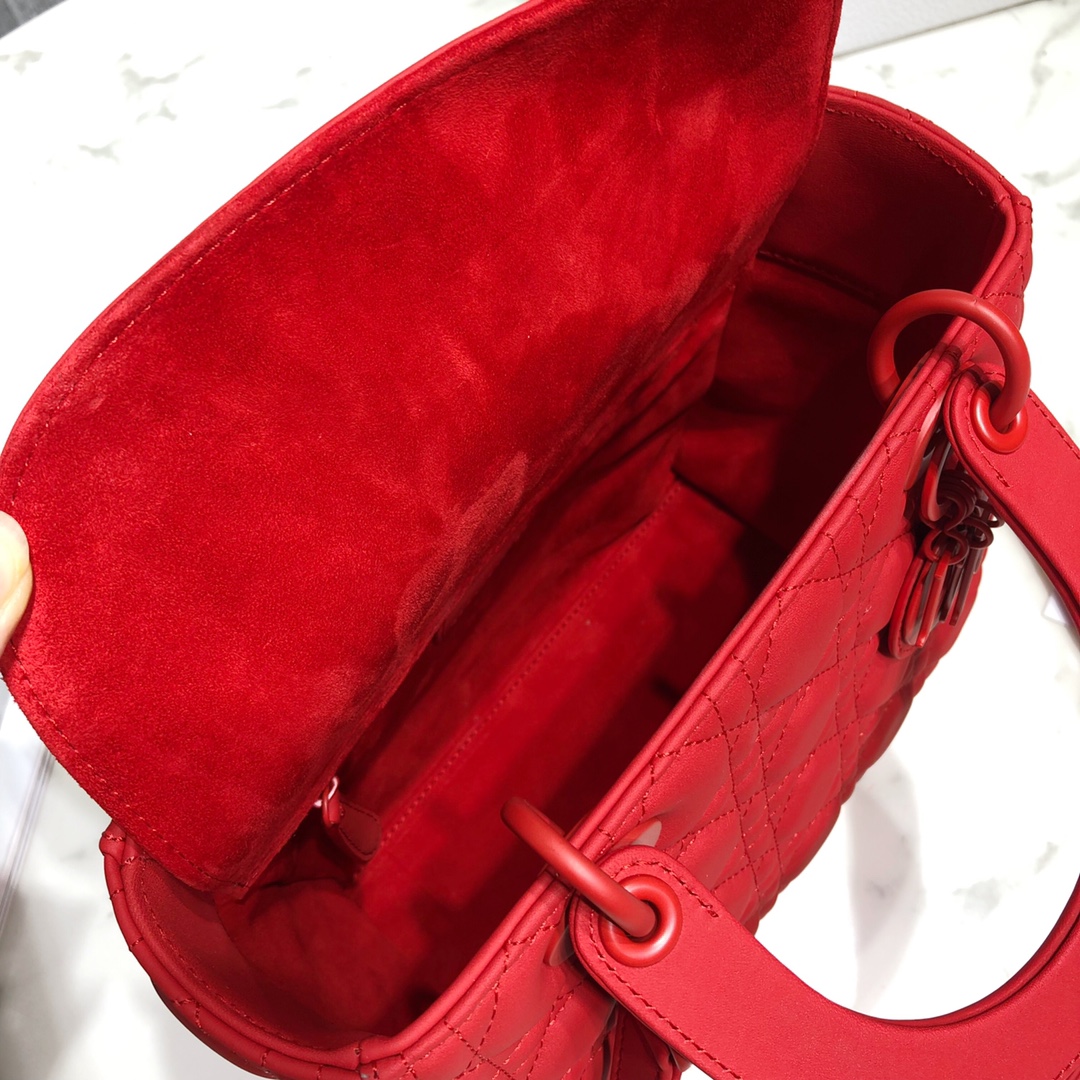 Dior Women CD Medium Lady Dior Bag Cherry Red Cannage Lambskin (3)