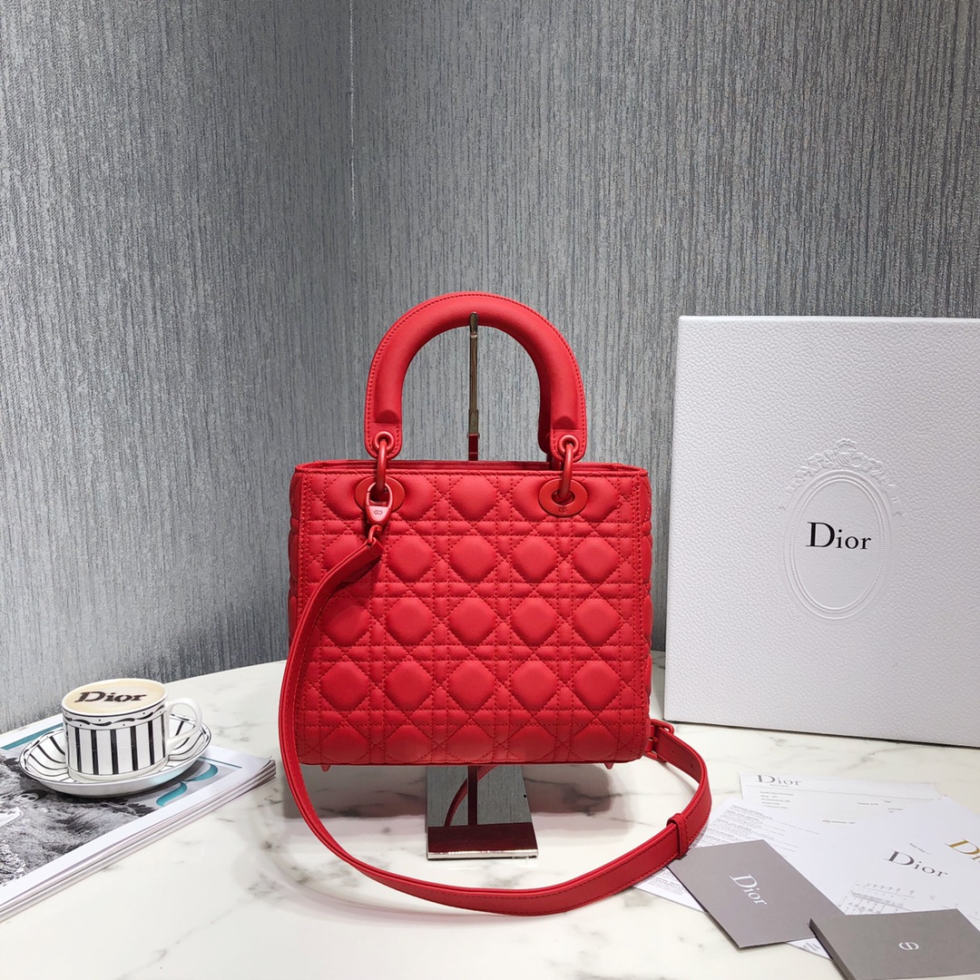 Dior Women CD Medium Lady Dior Bag Cherry Red Cannage Lambskin (4)