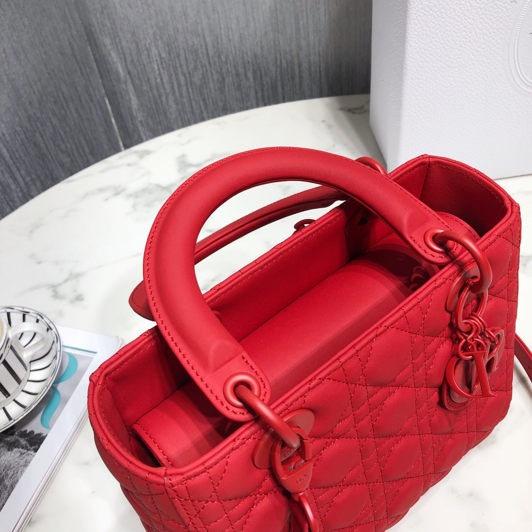 Dior Women CD Medium Lady Dior Bag Cherry Red Cannage Lambskin (5)