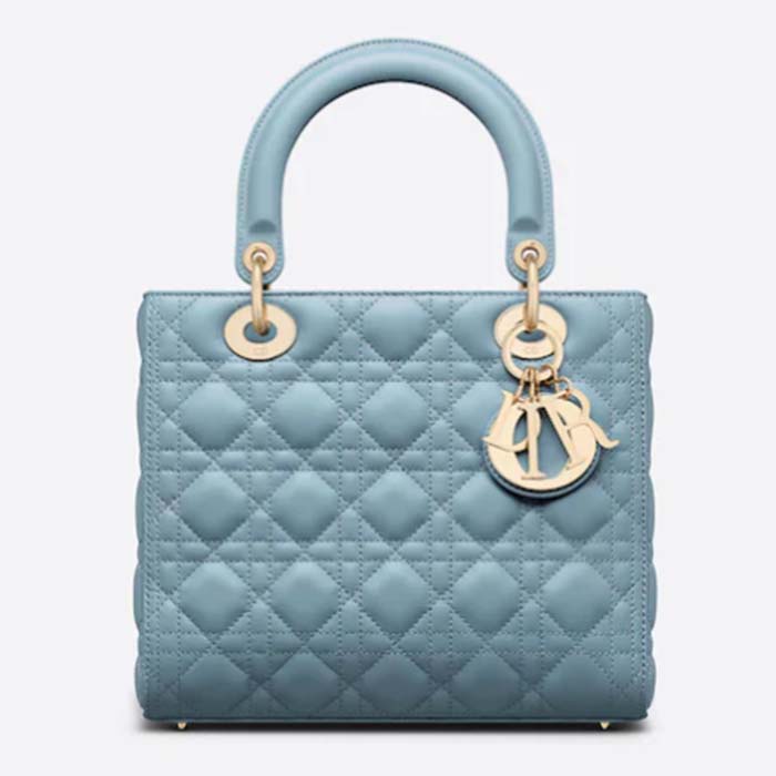 Dior Women CD Medium Lady Dior Bag Horizon Blue Cannage Lambskin