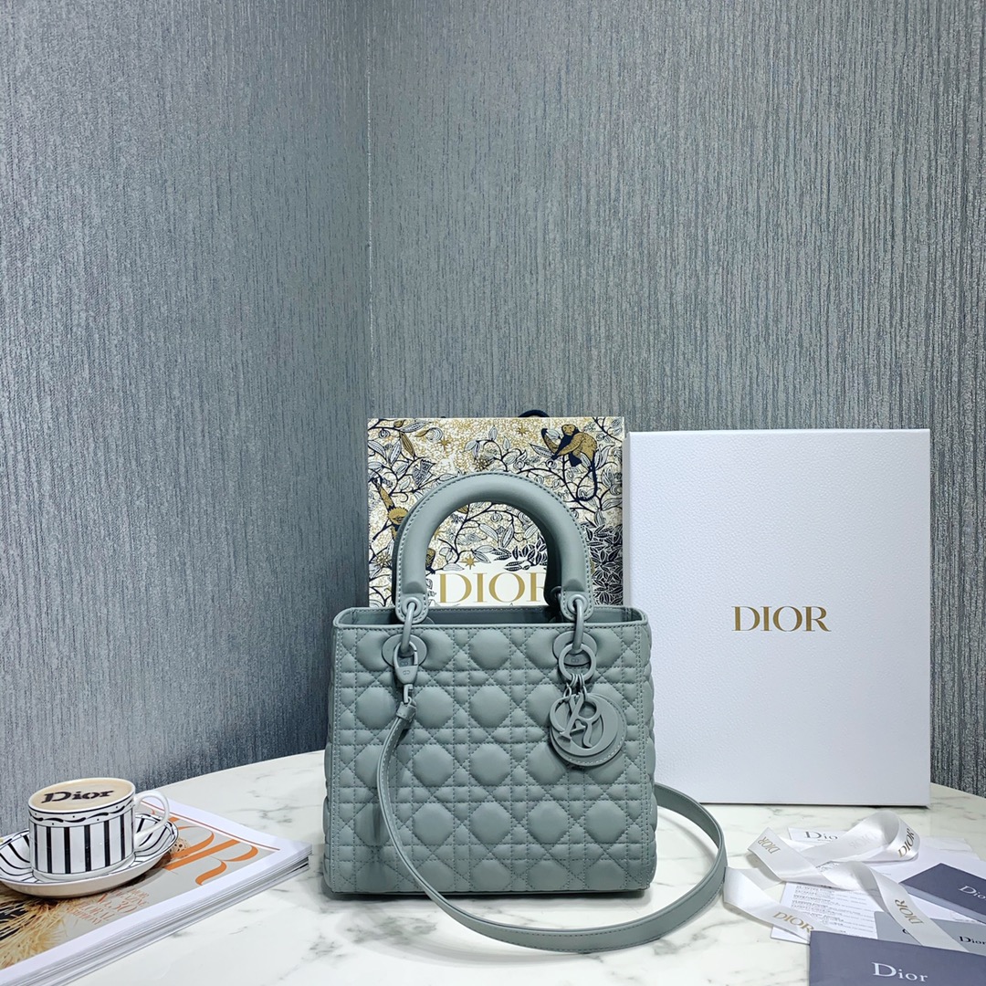 Dior Women CD Medium Lady Dior Bag Horizon Blue Cannage Lambskin (3)
