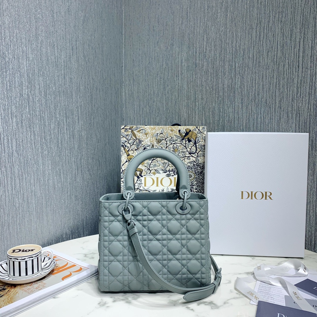 Dior Women CD Medium Lady Dior Bag Horizon Blue Cannage Lambskin (5)