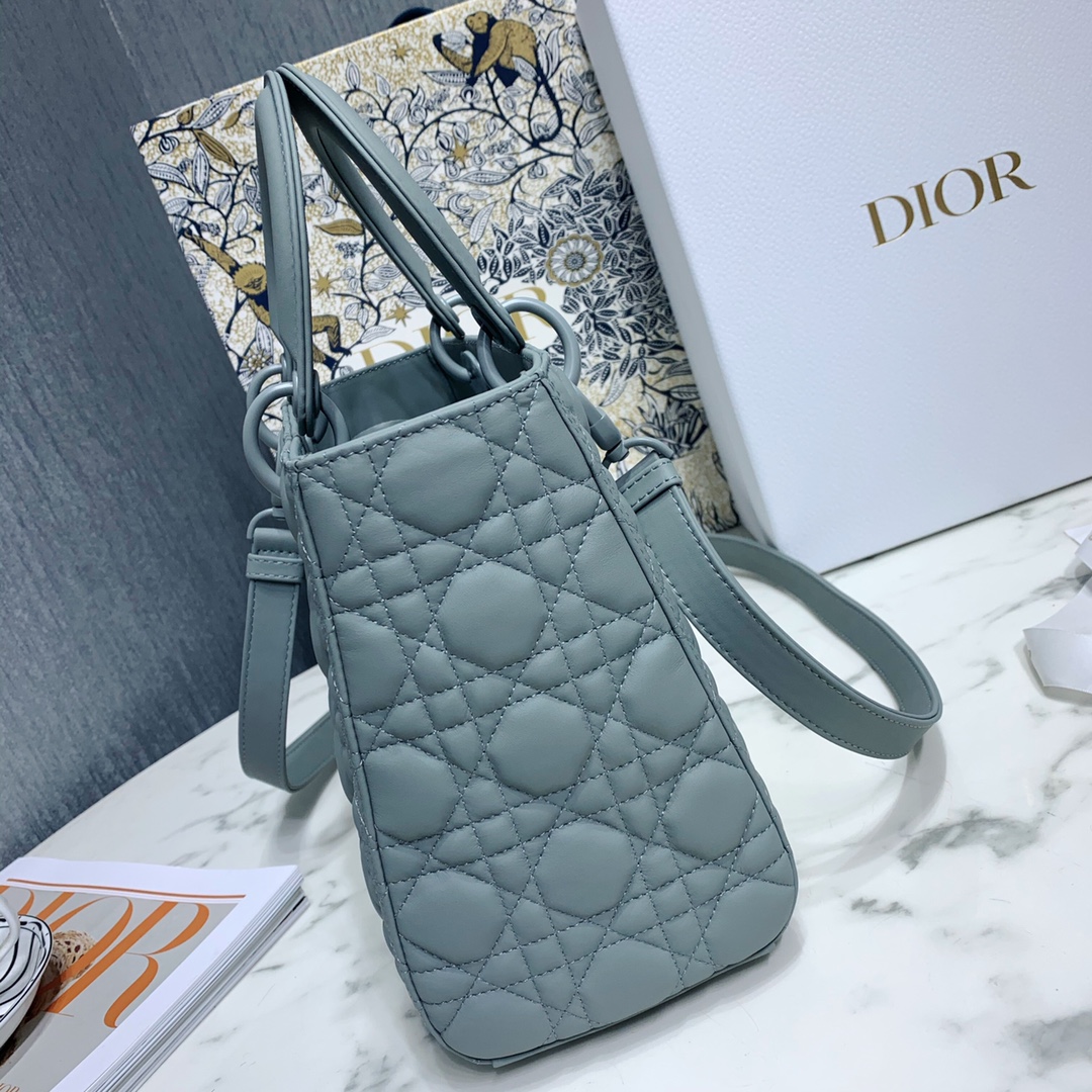 Dior Women CD Medium Lady Dior Bag Horizon Blue Cannage Lambskin (6)