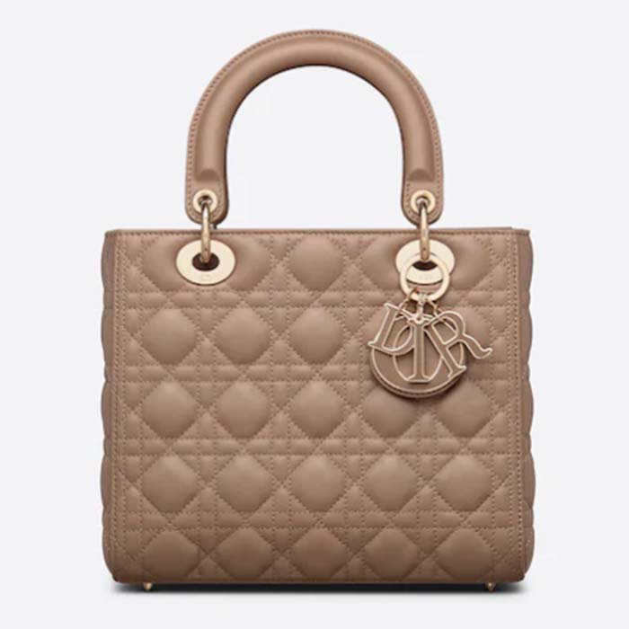 Dior Women CD Medium Lady Dior Bag Warm Taupe Cannage Lambskin