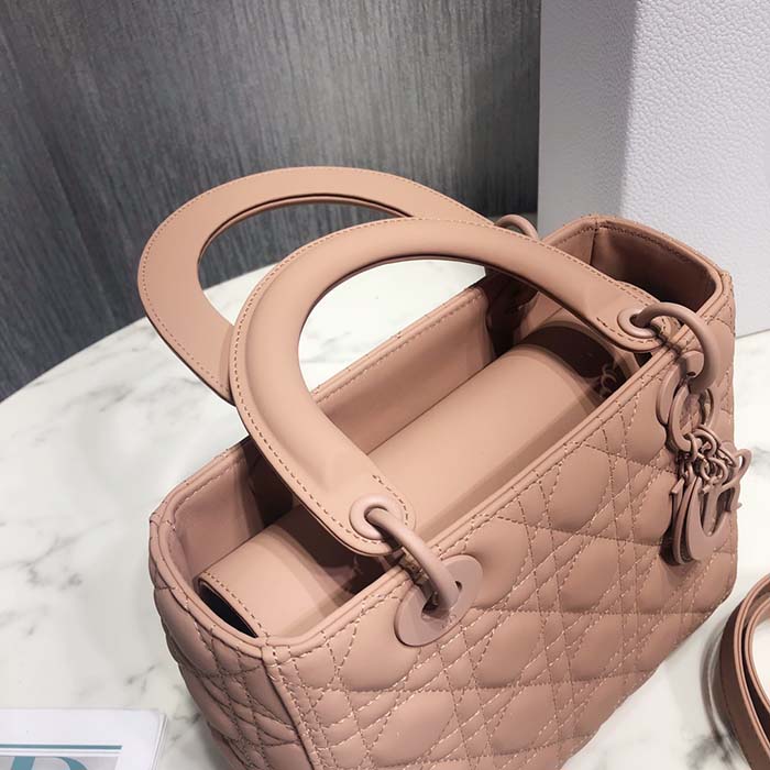 Dior Women CD Medium Lady Dior Bag Warm Taupe Cannage Lambskin