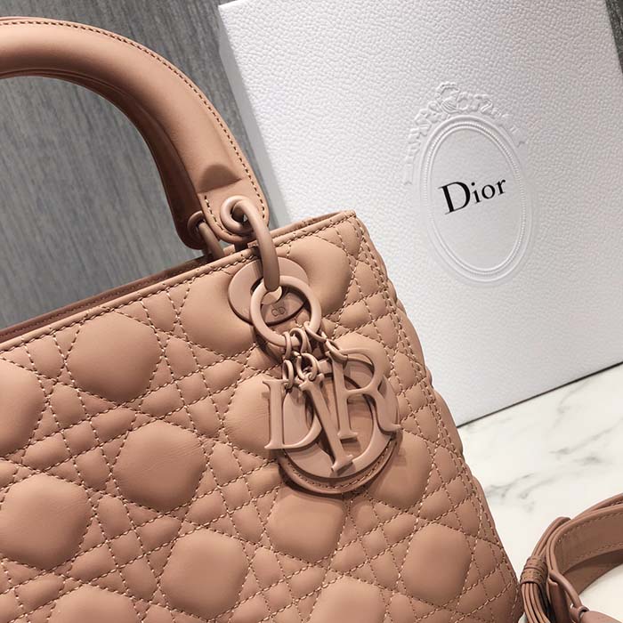 Dior Women CD Medium Lady Dior Bag Warm Taupe Cannage Lambskin