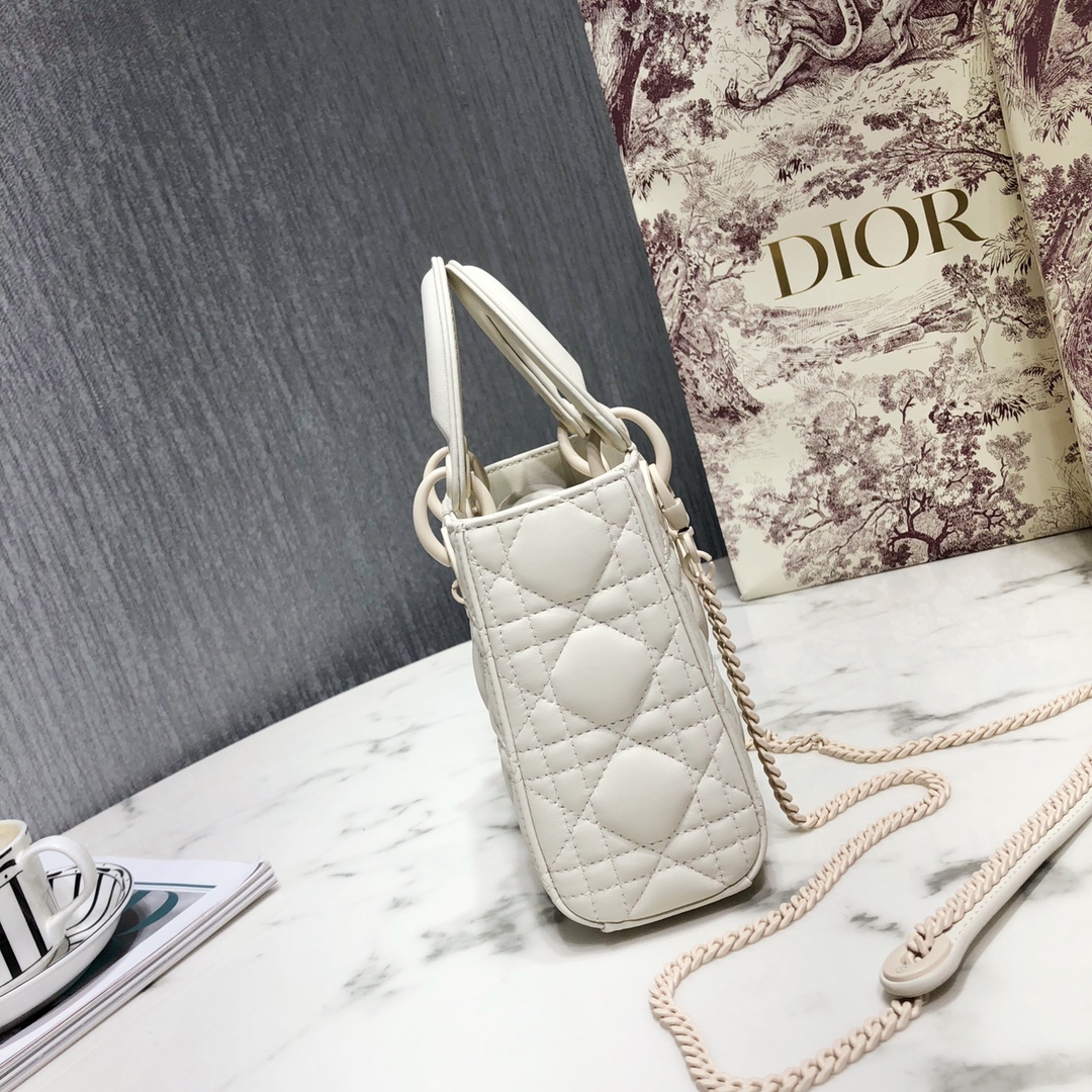 Dior Women CD Mini Lady Dior Bag Latte Cannage Lambskin (3)