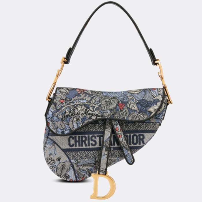 Dior Women CD Saddle Bag Denim Multicolor Dior Jardin Magique Embroidery