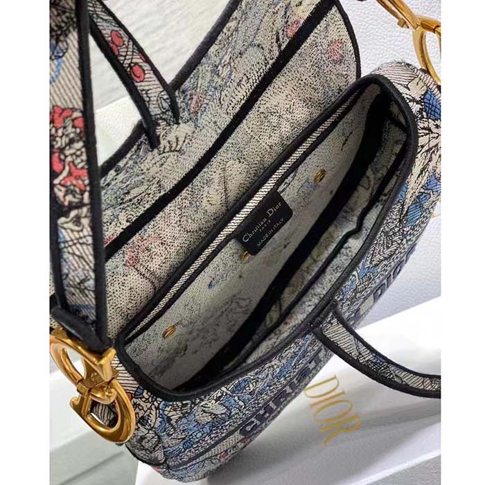 Dior Women CD Saddle Bag Denim Multicolor Dior Jardin Magique Embroidery (15)