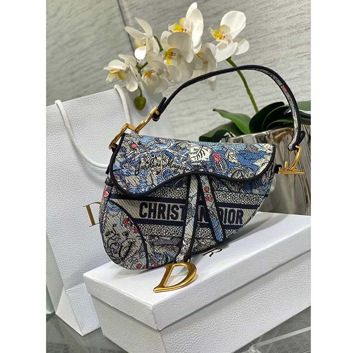 Dior Women CD Saddle Bag Denim Multicolor Dior Jardin Magique Embroidery (3)