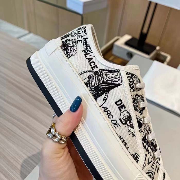 Dior Women Shoes CD Walk’N’Dior Platform Sneaker White Black Cotton Embroidered Plan De Paris (3)
