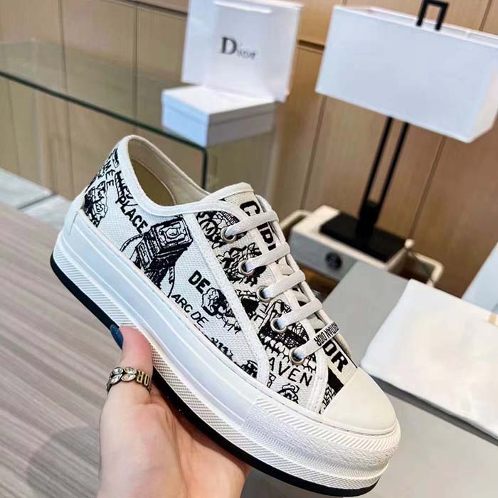 Dior Women Shoes CD Walk’N’Dior Platform Sneaker White Black Cotton Embroidered Plan De Paris (4)
