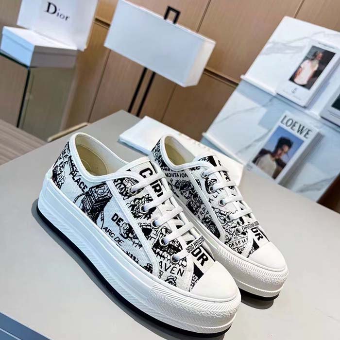 Dior Women Shoes CD Walk’N’Dior Platform Sneaker White Black Cotton Embroidered Plan De Paris (7)