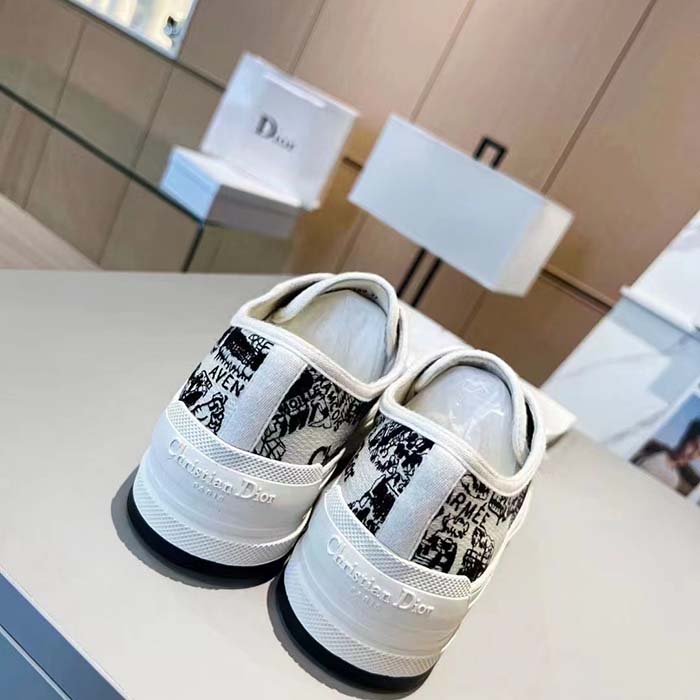 Dior Women Shoes CD Walk’N’Dior Platform Sneaker White Black Cotton Embroidered Plan De Paris (9)