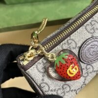 Gucci GG Unisex Coin Purse Double G Strawberry Beige Ebony GG Supreme Canvas (1)
