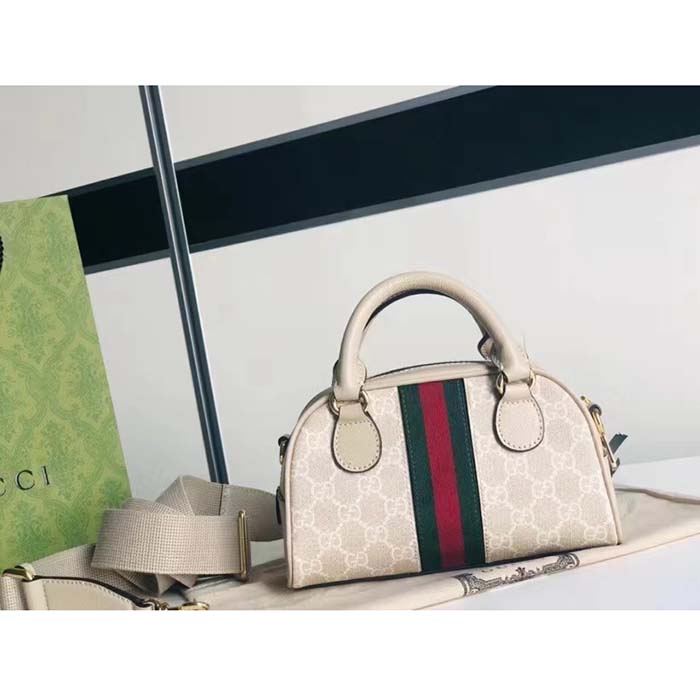 Gucci GG Unisex Ophidia Mini GG Top Handle Bag Beige White Supreme Canvas (11)