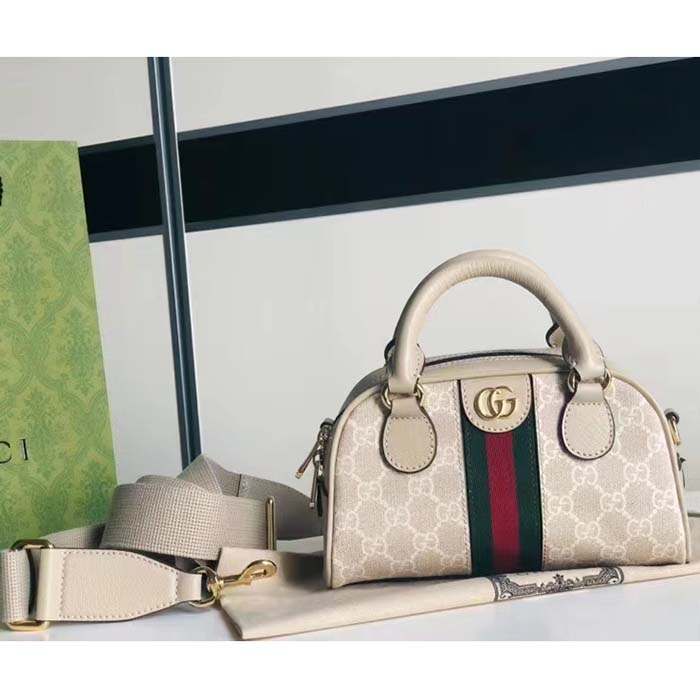 Gucci GG Unisex Ophidia Mini GG Top Handle Bag Beige White Supreme Canvas (3)