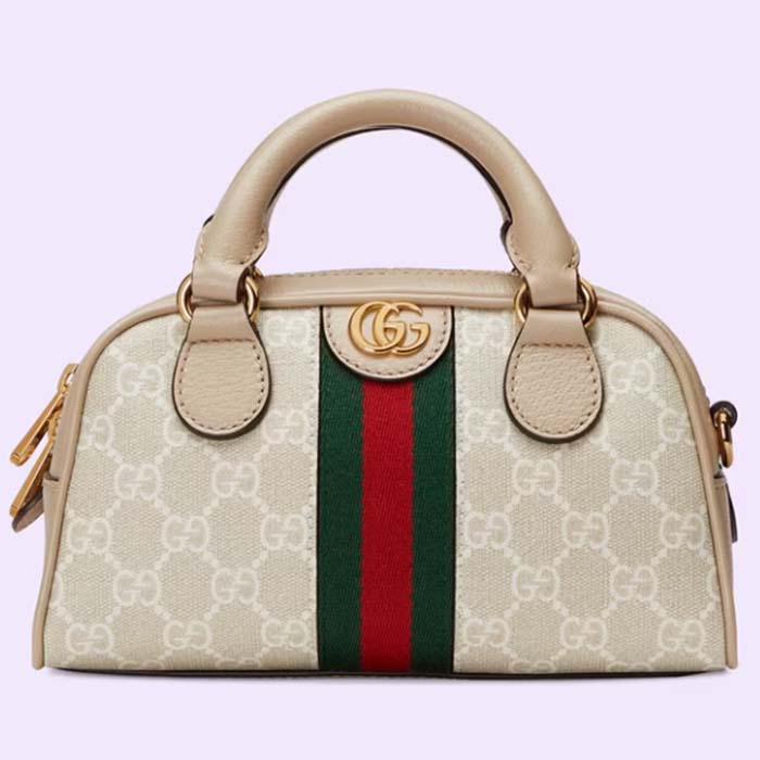 Gucci GG Unisex Ophidia Mini GG Top Handle Bag Beige White Supreme Canvas (6)