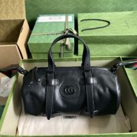 Gucci GG Unisex Small Duffle Bag Tonal Double G Black Leather (2)