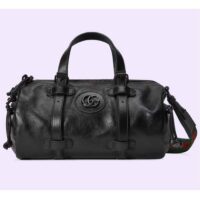 Gucci GG Unisex Small Duffle Bag Tonal Double G Black Leather (2)