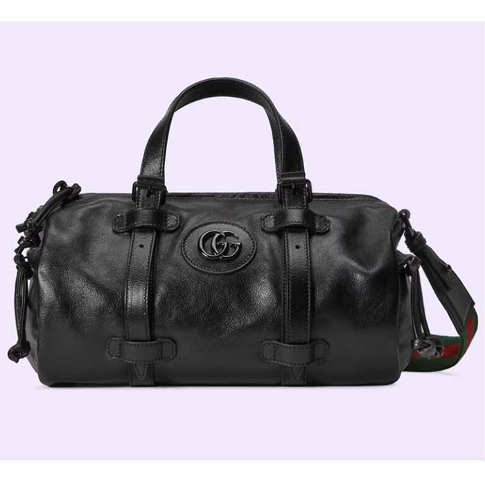 Gucci GG Unisex Small Duffle Bag Tonal Double G Black Leather