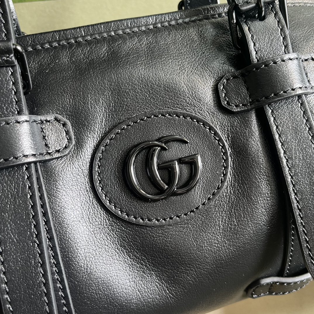Gucci GG Unisex Small Duffle Bag Tonal Double G Black Leather (9)