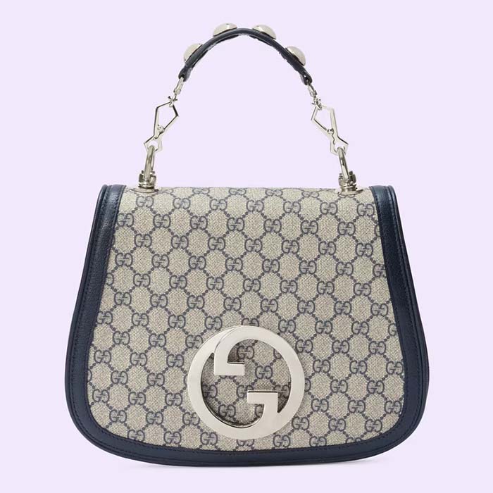 Gucci GG Women Blondie Medium Bag Beige Blue GG Supreme Canvas