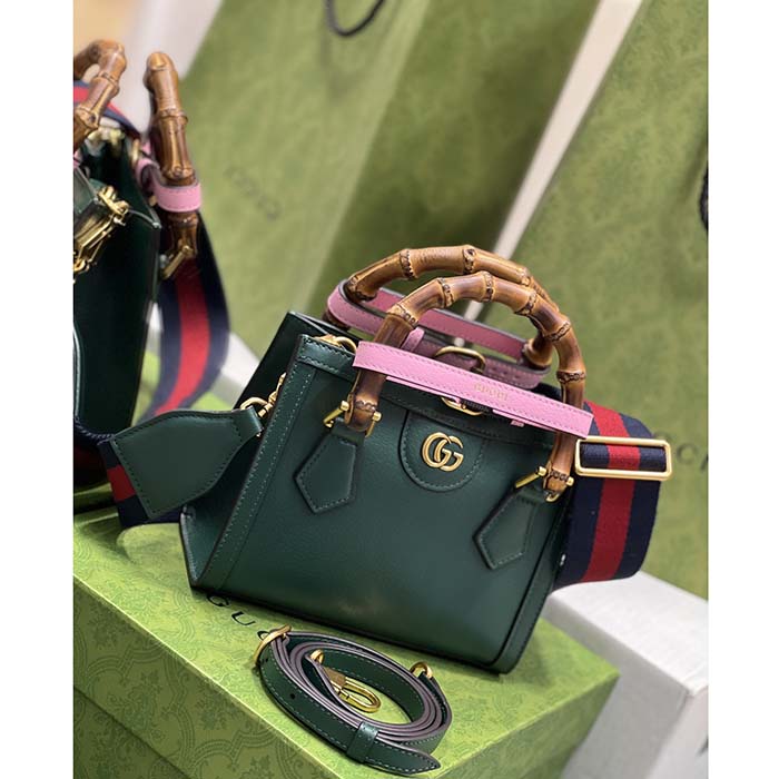 Gucci GG Women Diana Mini Tote Bag Green Leather Double G (10)