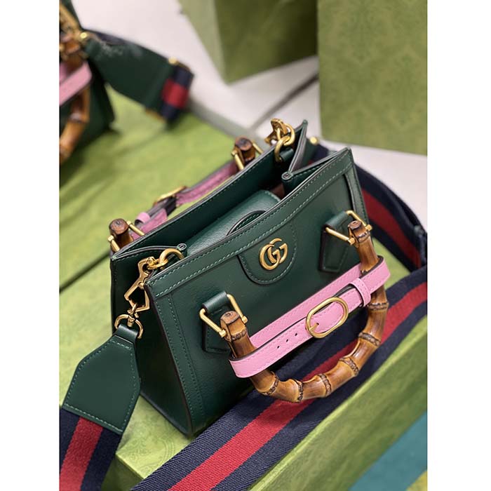 Gucci GG Women Diana Mini Tote Bag Green Leather Double G (11)