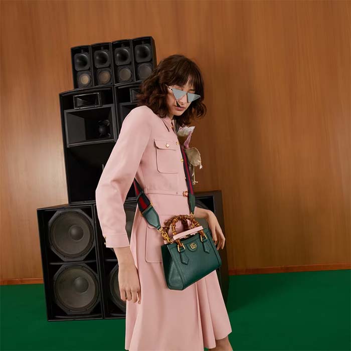 Gucci GG Women Diana Mini Tote Bag Green Leather Double G (2)