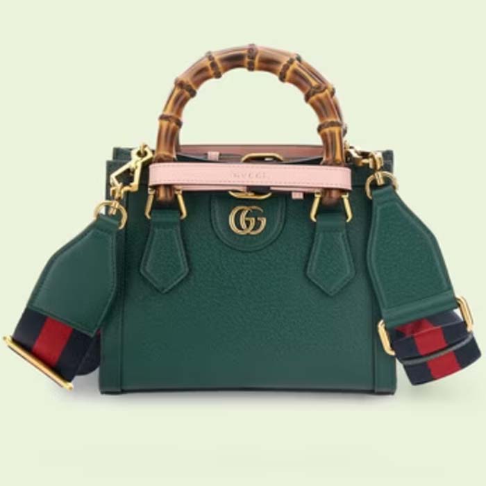 Gucci GG Women Diana Mini Tote Bag Green Leather Double G