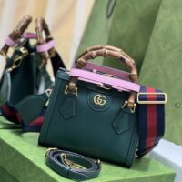 Gucci GG Women Diana Mini Tote Bag Green Leather Double G (3)