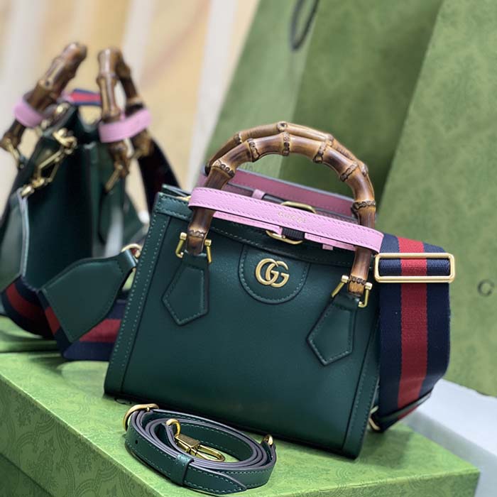 Gucci GG Women Diana Mini Tote Bag Green Leather Double G (4)