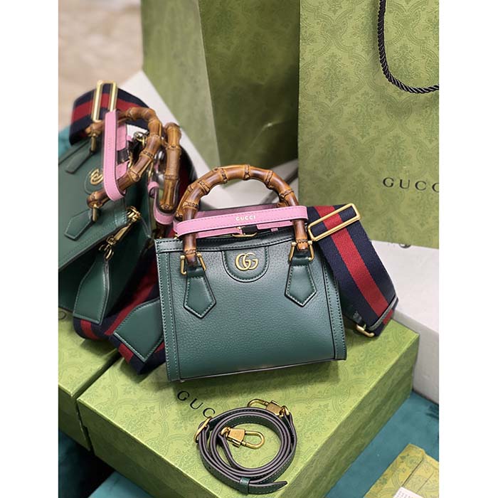 Gucci GG Women Diana Mini Tote Bag Green Leather Double G (5)