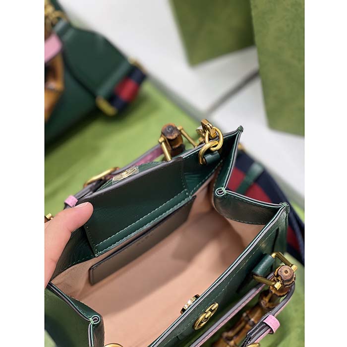 Gucci GG Women Diana Mini Tote Bag Green Leather Double G (6)