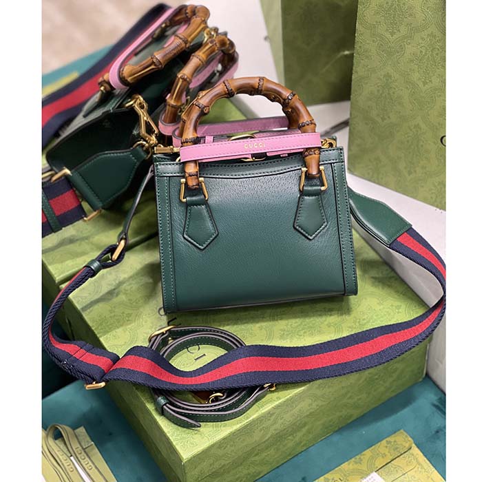 Gucci GG Women Diana Mini Tote Bag Green Leather Double G (7)