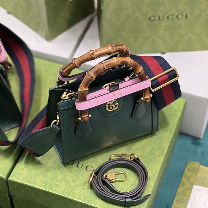 Gucci GG Women Diana Mini Tote Bag Green Leather Double G (9)
