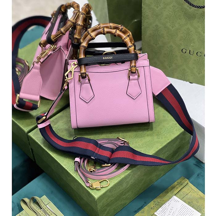 Gucci GG Women Diana Mini Tote Bag Pink Leather Double G (10)