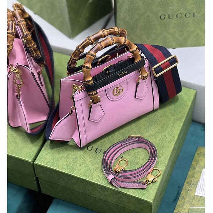 Gucci GG Women Diana Mini Tote Bag Pink Leather Double G (13)