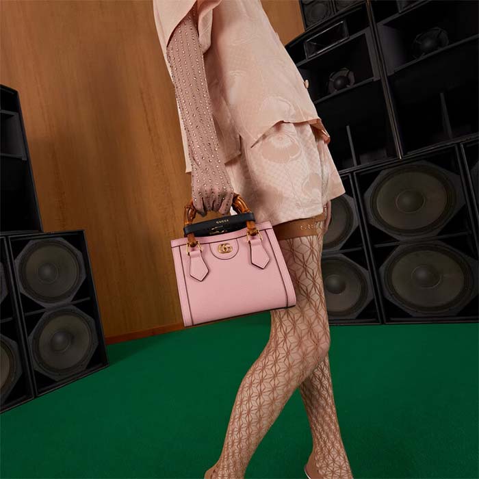 Gucci GG Women Diana Mini Tote Bag Pink Leather Double G (3)