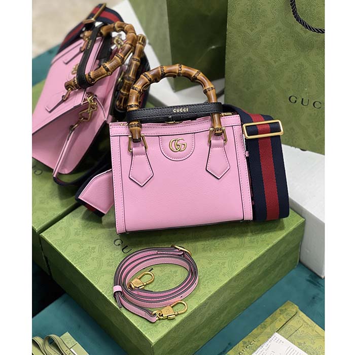 Gucci GG Women Diana Mini Tote Bag Pink Leather Double G (5)