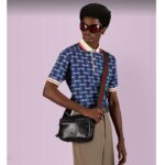 Gucci GG Unisex Shoulder Bag Tonal Double G Black Leather – Image 11