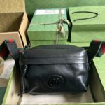 Gucci GG Unisex Shoulder Bag Tonal Double G Black Leather – Image 2