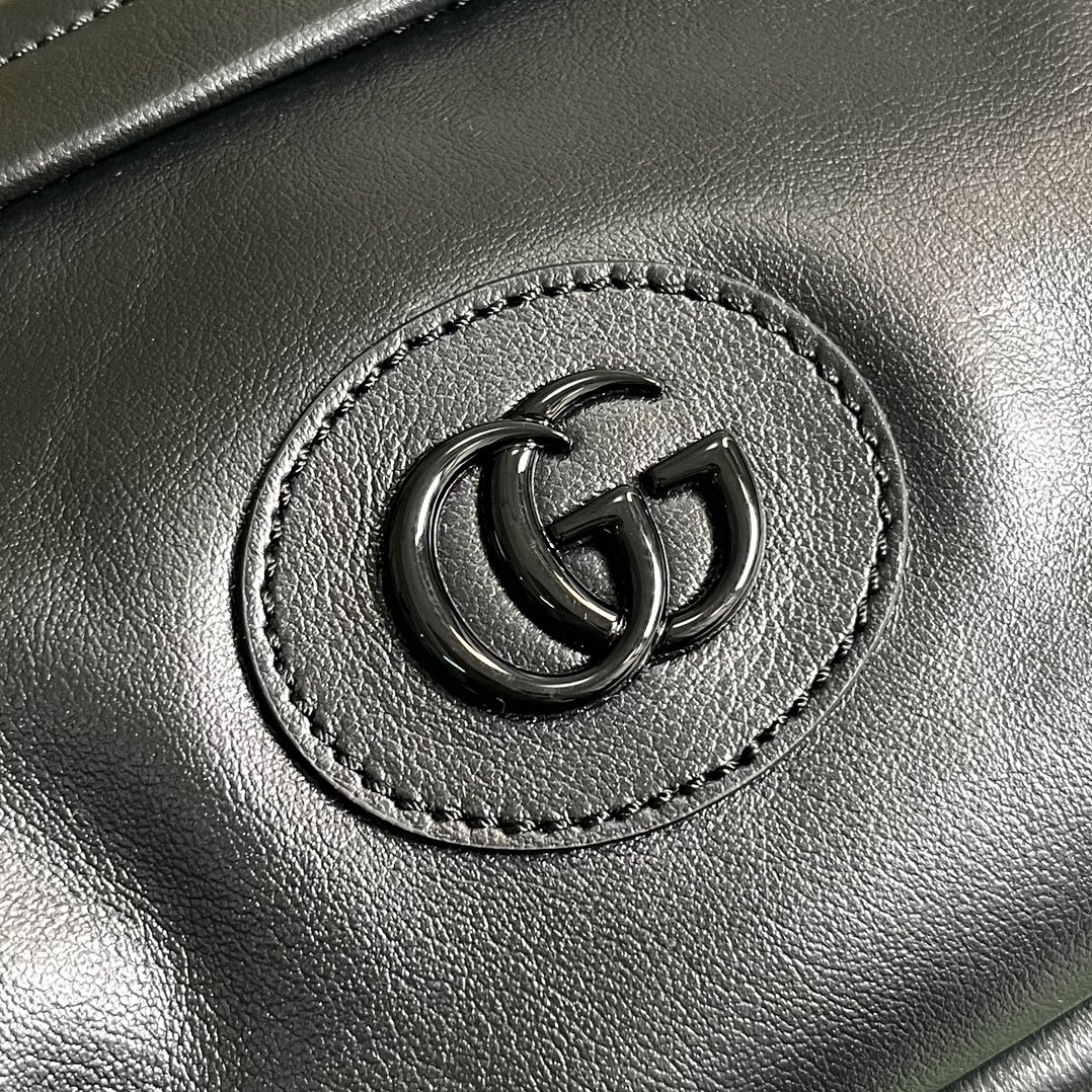 Gucci GG Women Shoulder Bag Tonal Double G Black Leather (6)